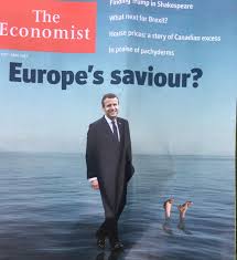 image -- is macron europe's saviour showing him walk on water.