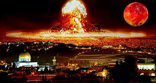 Jerusalem in the foreground of the War of Gog and Magog in the distance