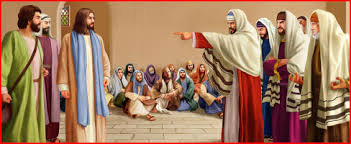 images -- Colorful picture of the Pharisee's pointing their fiingers at Jesus
