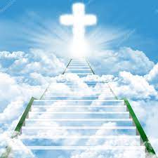 Stairway to heaven with a White Cross at the top Stock Photo illustration
