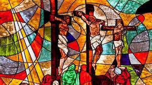 34.) F.) Why Was Jesus Crucified Colorful Stain Glass Window